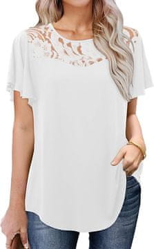 Nikcorp Bela ženska majica s kratkimi rokavi in volančki | Sproščen kroj z zaobljenim robom | Velikost S | Elegantna poletna tunika