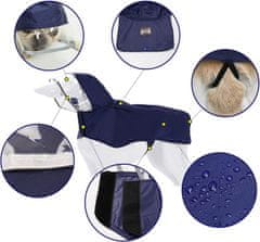 Nikcorp Vodoodporen dežni plašč za psa s kapuco in odsevnimi elementi | Velikost S | Modra pasja pelerina za dež