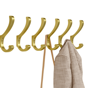 Nikcorp Stensko obešalo za oblačila 6 kosov | Kovinski stenski kavlji za plašče in brisače v zlati barvi 7 x 13,9 cm
