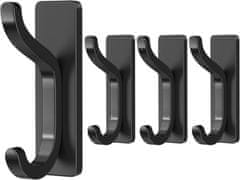 Nikcorp Samolepilni stenski kavlji črni, 4 kosi, nerjaveče jeklo, nosilnost 6 kg, za kopalnico, kuhinjo, brez vrtanja