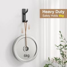 Nikcorp Samolepilni stenski kavlji črni, 4 kosi, nerjaveče jeklo, nosilnost 6 kg, za kopalnico, kuhinjo, brez vrtanja