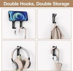 Nikcorp Samolepilni stenski kavlji črni, 4 kosi, nerjaveče jeklo, nosilnost 6 kg, za kopalnico, kuhinjo, brez vrtanja