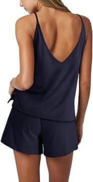 Nikcorp Ženska bombažna trenirka mornarsko modra | Dvodelni komplet brezrokavnik z V-izrezom in hlače za prosti čas | Velikost M
