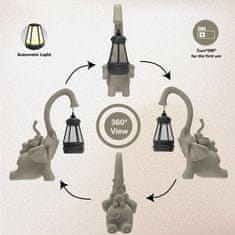 Nikcorp Okrasna figurica slona s solarno svetilko | Vrtna dekoracija iz smole, odporna na vremenske vplive, avtomatski prižig
