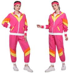 Nikcorp Kostum za pust retro trenirka iz 80. let z dodatki | Unisex pustna preobleka roza barve v velikosti XXL za tematske zabave