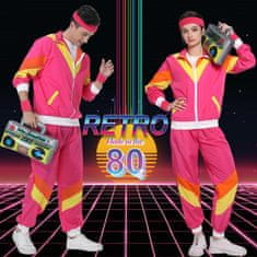 Nikcorp Kostum za pust retro trenirka iz 80. let z dodatki | Unisex pustna preobleka roza barve v velikosti XXL za tematske zabave