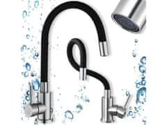 slomart OR1047 fleksibilna kuhinjska armatura – 360° vrtljiv silikonski izliv, inox ohišje, črna/srebrna