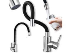 slomart OR1047 fleksibilna kuhinjska armatura – 360° vrtljiv silikonski izliv, inox ohišje, črna/srebrna