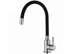 slomart OR1047 fleksibilna kuhinjska armatura – 360° vrtljiv silikonski izliv, inox ohišje, črna/srebrna