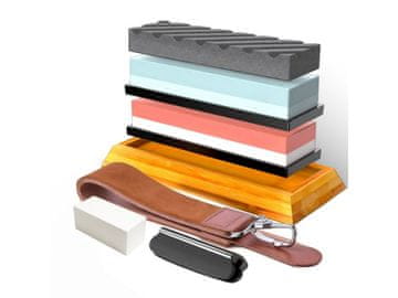 slomart OR1179 profesionalni vodni brusni kamen – komplet 400/1000 + 3000/8000, bambusov podstavek, usnjeni pas, vodilo kota