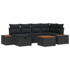 Vidaxl Vrtna sedežna garnitura 7 pcs Črna 55 x 62 x 69 cm Poly ratan
