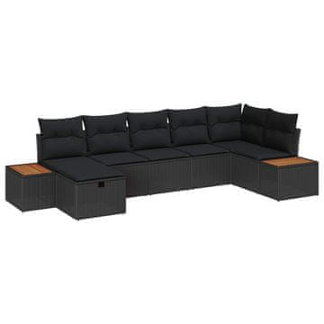Vidaxl Vrtna sedežna garnitura z blazino 8 pcs Črna poli ratan