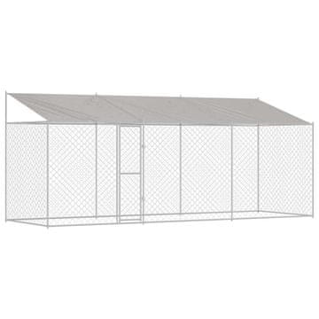 Vidaxl Pasja kletka s streho srebrna 600 x 200 x 256 cm Jeklo in PE