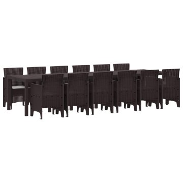 Vidaxl Komplet za jedilnico v vrtu 13 pcs Rjava Polt rattan