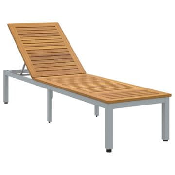 Vidaxl Ležalnik Siva 200 x 55 x 35 cm Masiven les akacije