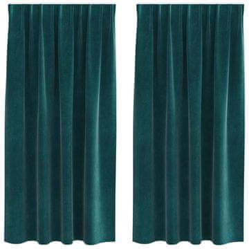 Vidaxl Zatemnitvene zavese 2 pcs Temno zelena 140 x 175 cm Žamet