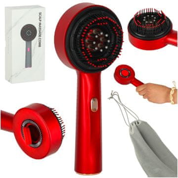 Luniks Infrardeča masažna krtača rdeča za lasišče – usb + oljni aplikator