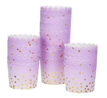 shumee Papirnati kozarci in podstavki, vijolični z zlatimi pikami, 60 x v 55 mm/50 kosov.