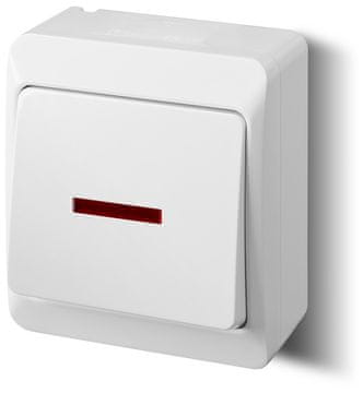 shumee Enopolno dvosmerno stikalo, osvetljeno, nadometno, IP44, belo, HERMES