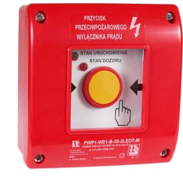 shumee Protipožarno (PPOŻ) tokovno stikalo s kladivom PWP1-W01-B-11-2LED7M