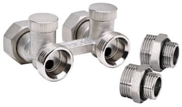 shumee FUSION 3 ravna zaporna enota s konusom za kompaktne radiatorje z 2 priključkoma G 1/2x3/4, ponikljana