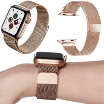 shumee PASEK ZA APPLE WATCH 3/4/5/6/7/8/9/SE 38/40/41MM ZAPESTNICA IZ JEKLA, ROZA ZLATA