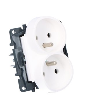 shumee Dvojna vtičnica z ozemljitvijo za več okvirjev, vijačni priključki, brez kontaktnega zaklopa - bela, NILOE STEP