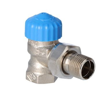 shumee Termostatski kotni ventil DN15, ponikljan, z izjemno nizko upornostjo, modra kapa, kvs 2,50, brez prednastavitve