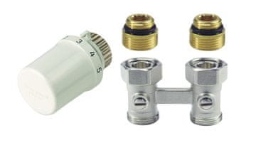 shumee Komplet za radiator s spodnjim dovodom: glava Thera-6 T3019, dvojni ventil, ravna, dvojna, z zapornim ventilom, 1/2 palca V2495DY015