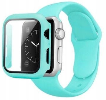 shumee PAŠČEK GUMIJASTO OVITEK STEKLENI PAŠČEK IN OVITEK 3V1 ZA APPLE WATCH 4 5 6 SE TURKIZNA 40 MM