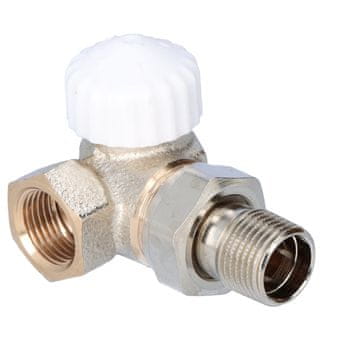 shumee Termostatski ventil V-exakt II DN15 ponikljan, bela kapa, kotni, za montažo na levo stran radiatorja, s prednastavitvijo