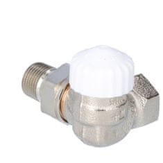 shumee Termostatski ventil V-exakt II DN15 ponikljan, bela kapa, kotni, za montažo na levo stran radiatorja, s prednastavitvijo