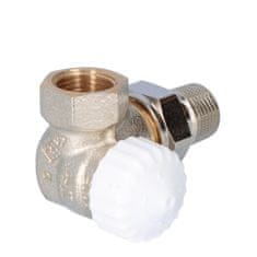 shumee Termostatski ventil V-exakt II DN15 ponikljan, bela kapa, kotni, za montažo na desno stran radiatorja, s prednastavitvijo