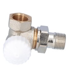 shumee Termostatski ventil V-exakt II DN15 ponikljan, bela kapa, kotni, za montažo na desno stran radiatorja, s prednastavitvijo