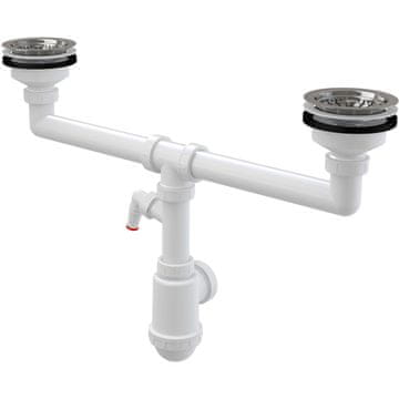 shumee Sifon za dvojno korito s priključkom, cedilom iz nerjavečega jekla DN115 in s priključkom