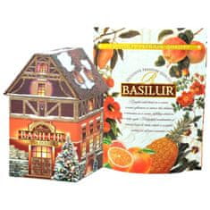 Basilur BASILUR Božična koča Črni listni čaj z modrodojko in pridihom marcipanov v kovinski darilni škatlici x1