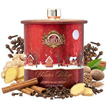 Basilur BASILUR Božična noč BOŽIČ črni LISKOV listni čaj, cimet, klinčki, ingver, v kovinski DARILNI PLOČEVINKI 100 g