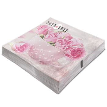 shumee Tete a Tete Vrtnice v skodelici Serviete, TaT Serviete 3-slojne 33x33cm 1/4 prepognjene 20 kosov v paketu