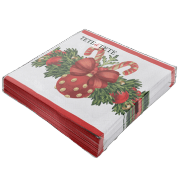 shumee Tete a Tete božični prtički z okraski, rdeči, 3-slojni, 33x33 cm, prepognjeni do 1/4, 20 kosov v paketu