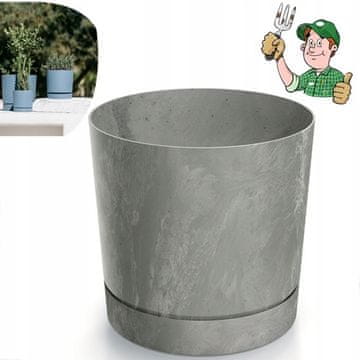 shumee CVETLIČNI LONEC Z UČINKOM SIVEGA BETONA 30cm s krožničkom CLIC+DROP SYST POLISH PRODUCT