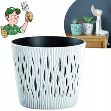 shumee BELI cvetlični lonec 16cm OKROGEL pokrov s krožničkom + vložek POLJSKI IZDELEK OK!