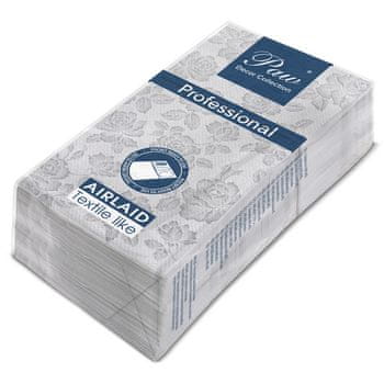 shumee PAW Professional žepni prtički Subtle Roses (srebrni), enoslojni prtički 40x40 cm, prepognjeni na 1/8, 25 kosov v pakiranju.