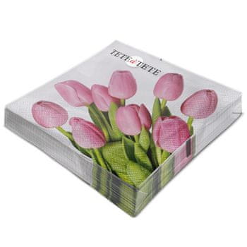 shumee Tete a Tete Lovely Tulips 3-slojni prtički 33x33cm, prepognjeni na 1/4, 20 kosov v paketu