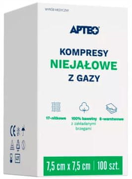 shumee NESTERILNE GAUS KOMPRESE 7,5x7,5 cm Apteo 100 kosov.