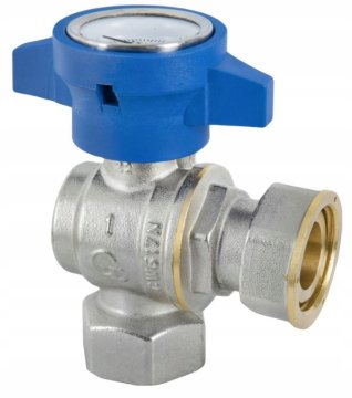 shumee KOTNI VENTIL 1" Z ŽENSKIM NAVOJEM S POLOVIČNIM NAVOJEM IN TERMOMETROM, ŠPANSKO MODRA