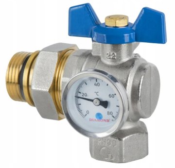 shumee 2,5 cm kotni ventil s spojko in modrim termometrom z metuljčkom