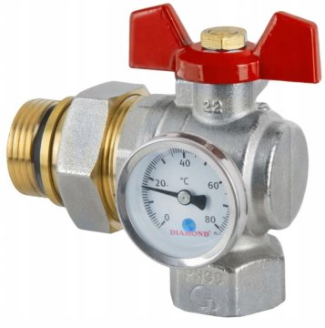 shumee 2,5 cm kotni ventil s spojko in rdečim termometrom z metuljčkom