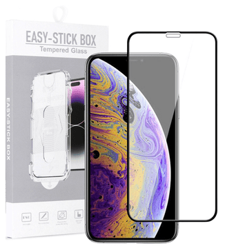 shumee Full Glue Easy-Stick Box kaljeno steklo za iPhone Xs / X črno