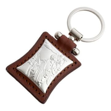 shumee Posrebreni obesek za ključe s sv. Krištofom iz rjavega usnja