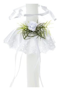 shumee Dekoracija sveč z belim trakom in vrtnico